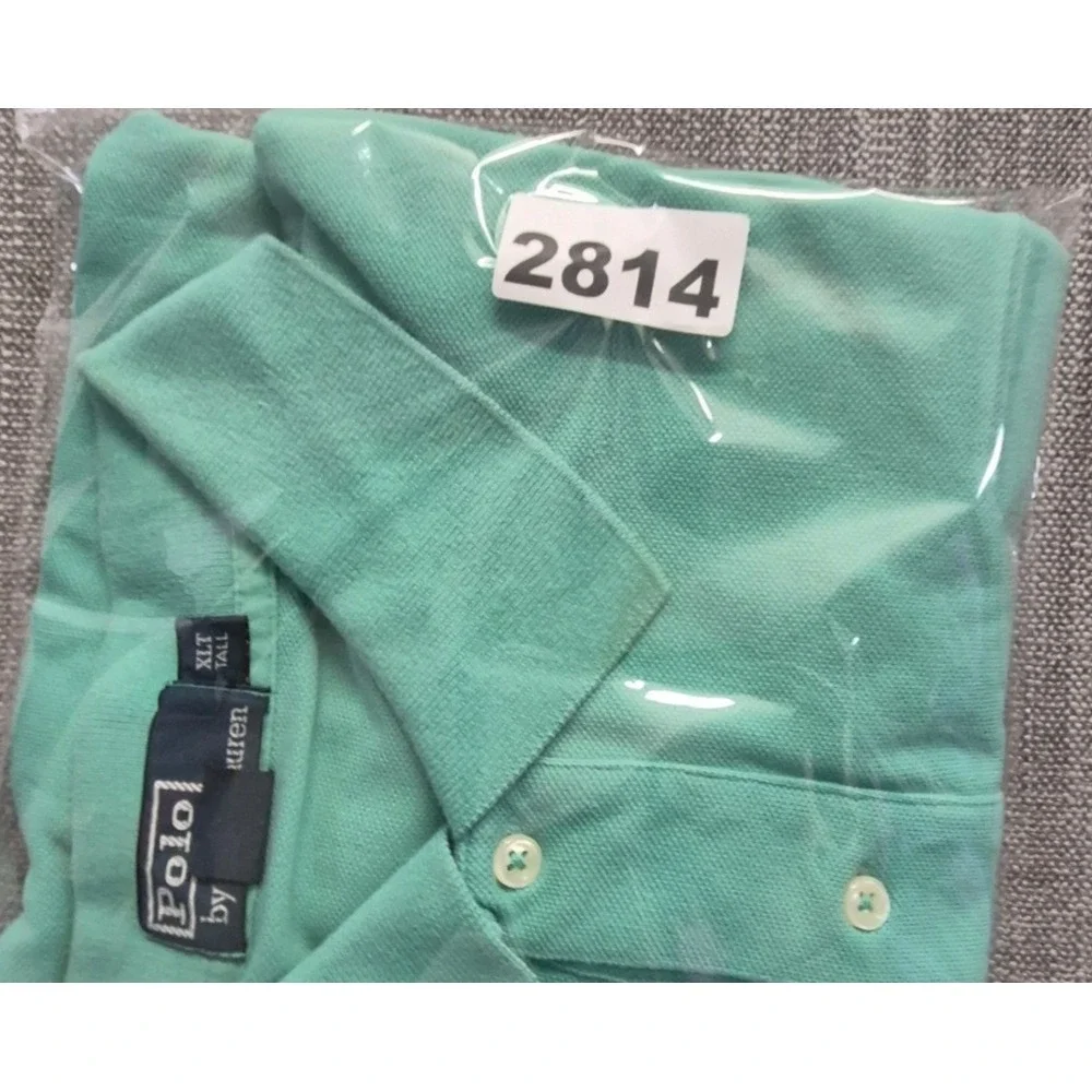 Polo Ralph Lauren mens green polo shirt XLT 100% Cotton purple pony logo Tall XL